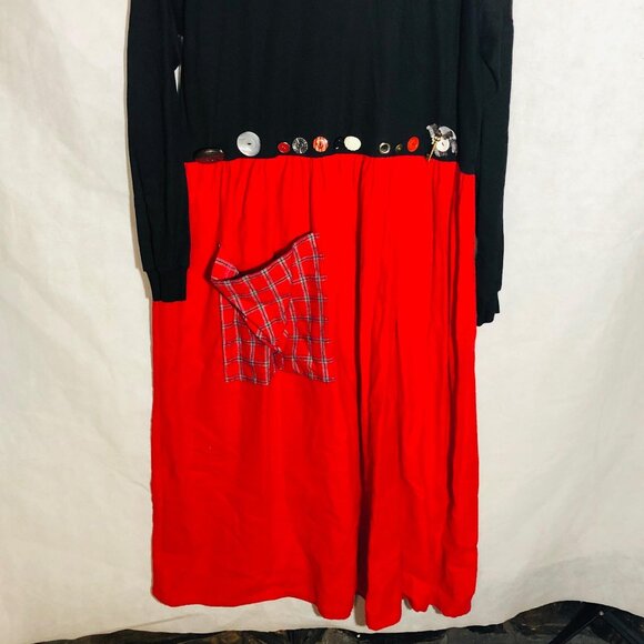 Paula dress long sleeve long pocket red black buttons extra large READ - Picture 4 of 14